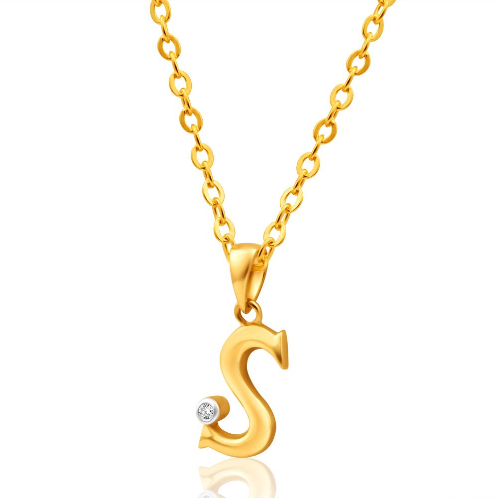 9ct Yellow Gold Pendant Initial S set with diamond