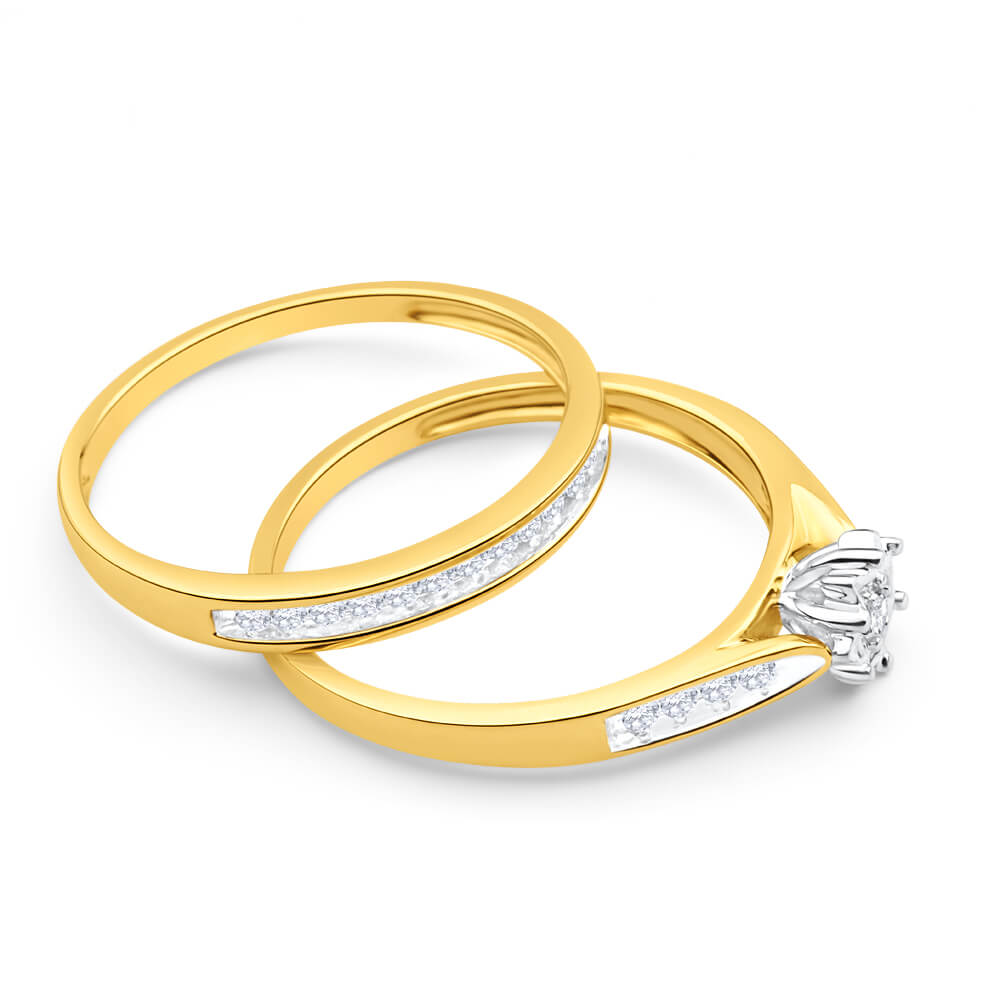 9ct Yellow Gold 2 Ring Bridal Set With 0.25 Carats Of Channel Set Diamonds